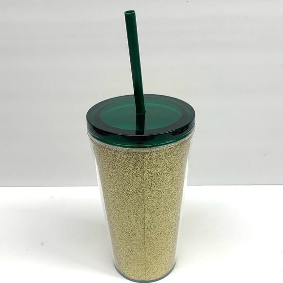 Starbucks 2021 16 oz. Tumbler Sparkling Gold With Green Lid & Straw Mermaid Logo - Picture 3 of 10